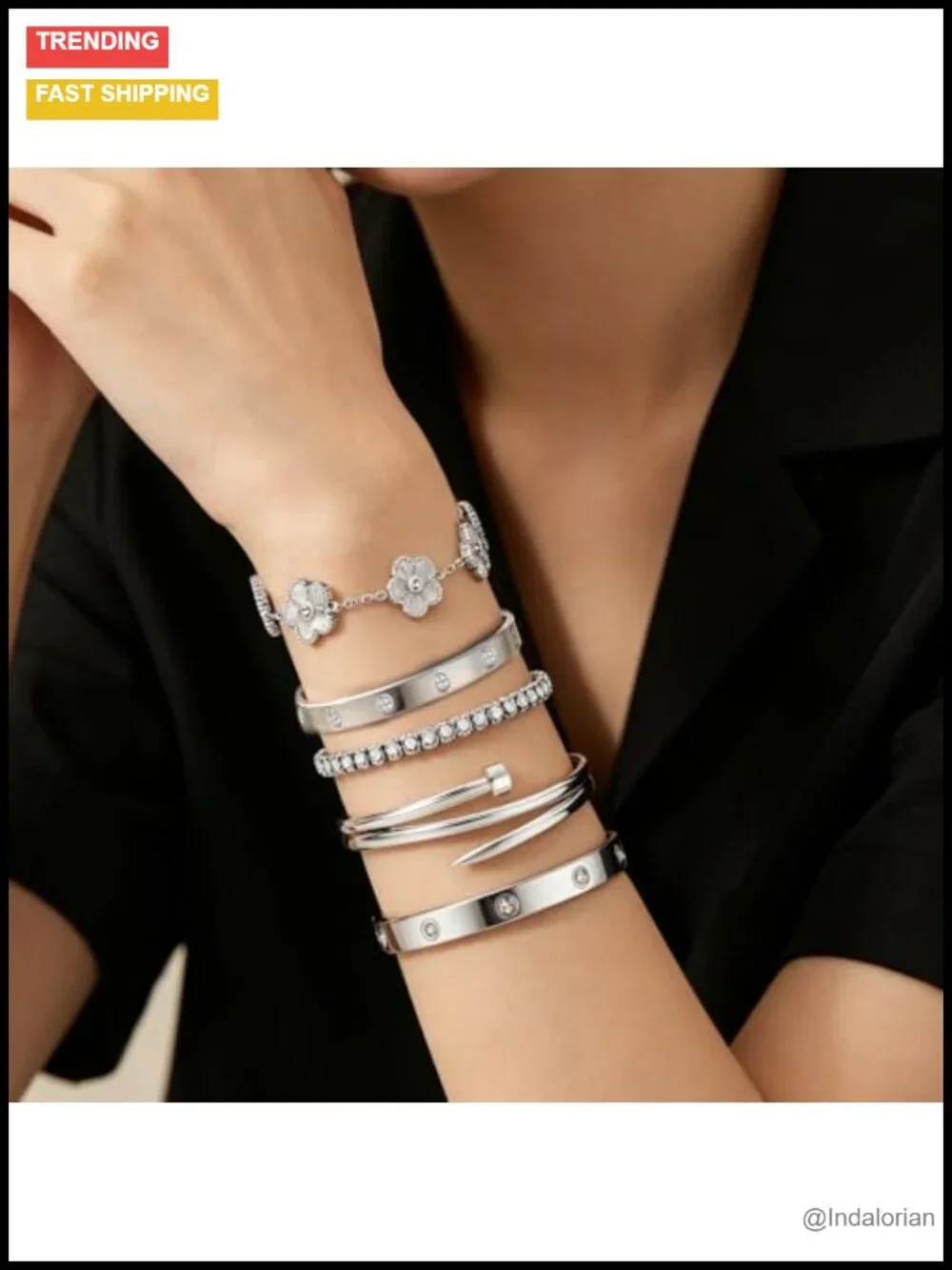 Stackable Stainless Steel Sterling Silver Bangle Bracelet Sets for Women